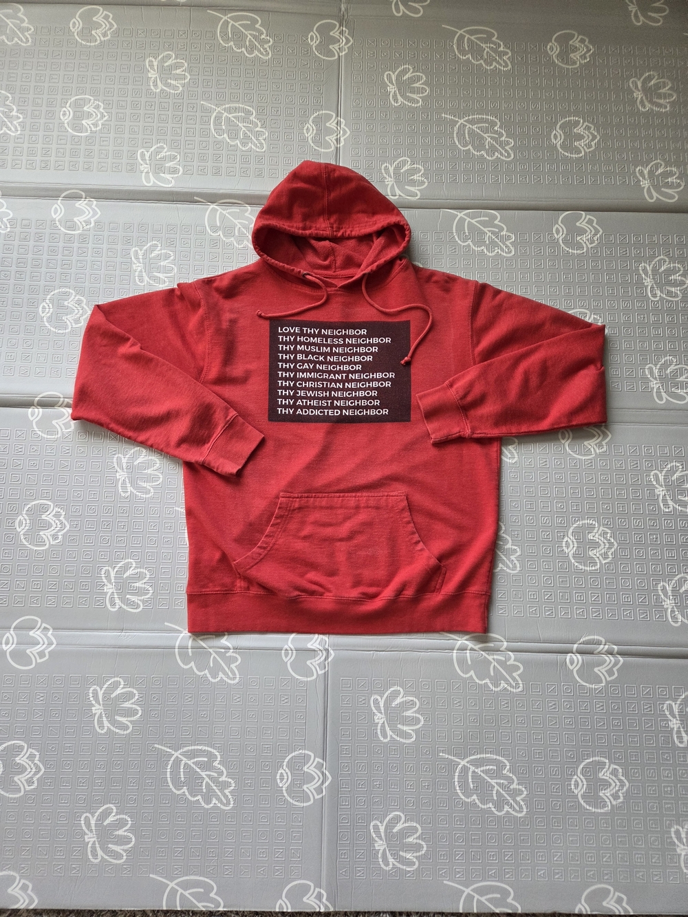 Mens Love Thy Neighbor Graphic Hoodie Sweatshirt Terry Cloth Size Large